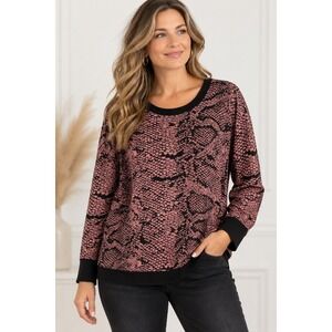 Emaline Snakeskin Print Metallic Sweater Women Plus 1X Pink Black Glam Edgy NWT